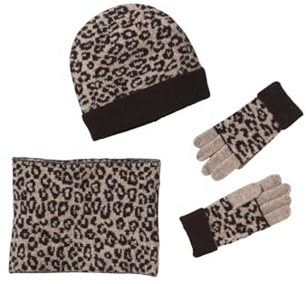 Vertbaudet Mädchen-Set mit Leomuster: Mütze, Rundschal & Handschuhe