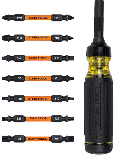 Klein Tools 32315HD 15-in-1 Multi-Bit Ratcheting Screwdriver, Impact-Rated, 7 Double-Ended Proflex Torsion Zone Tips, 1/4-Inch Nut Driver, 8-Piece