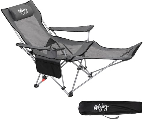 #WEJOY 2-in-1 Campingstuhl Faltbar, Strandstuhl mit Verstellbarer Rückenlehne & Fußstütze, Relaxsessel Liege mit Getränkehalter, Liegestuhl Angelstuhl für Outdoor Camping
