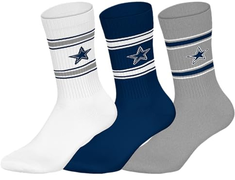 Dallas Cowboys 3pk Crew Socks - WHT/BLU/MGR - 43/46