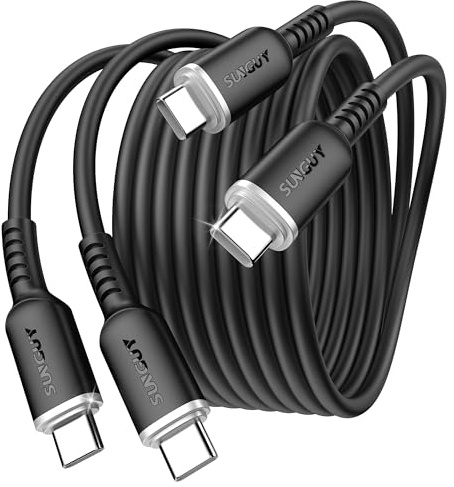 SUNGUY Cable USB C vers USB C en Silicone, 1.5M*2 100W Cable USB C Charge Rapide, Cable USB C pour iPhone 16/15 Pro Max, Galaxy S24, Google 8 Pro, iPad Pro/Air, Xiaomi, MacBook Pro 2020