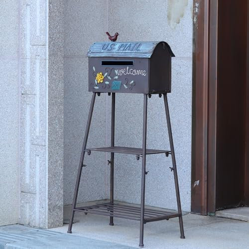 Meatl Mailbox and Plant Stand Combination,Mailboxes for Outside with Plant Stand,Decorative Mailboxes Outside,Rustic Mailbox,Garden Porch Decor