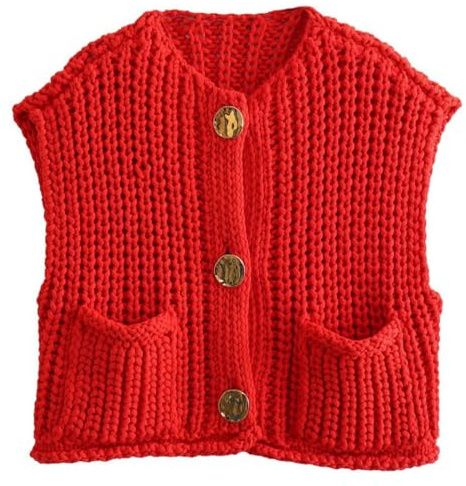 OLIPHEE Maglione Senza Maniche Donna Invernale Autunno in Tinta Unita Scollo a V Gilet Corto in Maglia Con Bottoni Elegante Pullover Rosso M