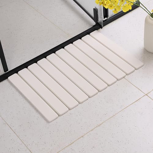 Newliky Alfombrilla de baño Absorbente de Piedra Alfombra Antideslizante Secado rápido diatomeas tapete baño Antideslizante Plegable para bañera, Inodoro, 30 x 40 cm, Blanco