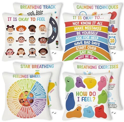 R HORSE 4Pcs Calming Corner Throw Pillow Covers Classroom Counseling Office Must Haves Throw Pillow Covers Positive Mental Health Pillowcase Decor Calm Down Corner Supplies for Therapy Office Gifts