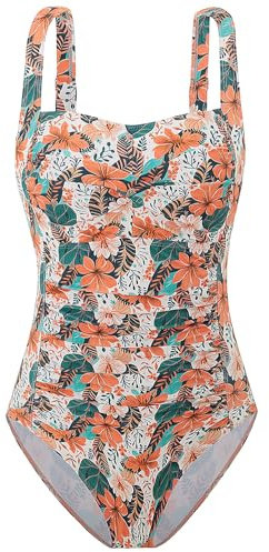 AOQUSSQOA Women One Piece Swimsuits Swimming Costume Swimwear Tummy Control Push Up Bathing Suits（12Orange Flower,L）
