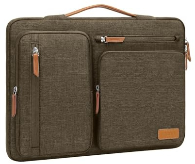 MOSISO 360 laptopfodral 17,3 tum, 17 till 17,3 tum laptopväska kompatibel med DELL, HP, Lenovo, ASUS, Acer, sidoöppningsväska med 4 fickor med dragkedja med handtag, Carob Brown