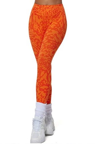 Aoxjox Damen-Hose, hohe Taille, nahtlos, Camouflage, Scrunch-Leggings, Strick, Workout, Yoga, 58,4 cm, Orange Camo, S