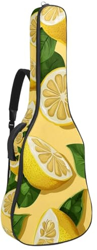 KengjuTesu 43 Zoll Akustikgitarre Softcase mit Rucksackgurt und 2 Taschen gelber Hintergrund Zitrone, keine Polsterung, Rucksack Wasserdicht Oxford Tuch Bassgitarre Gigbag für Konzertgitarre,