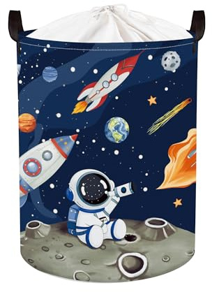 HUUMONSS Grande Cesta Ropa Sucia Bebe Cohetes Espaciales para Chico Chica Astronauta Plegable Cestos Almacenaje Ropa Juguetes para Habitación Infantil Dormitorio, Azul, 63L