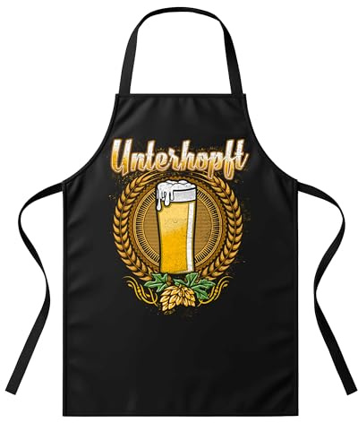 UGLYSHIRT Grillschürze Herren Unterhopft | Lustige BBQ Schürze für Männer mit Bier-Spruch – Geschenk für Grillfans, Bierliebhaber & Vatertag – Einheitsgröße, Schwarz, witziges Grillzubehör