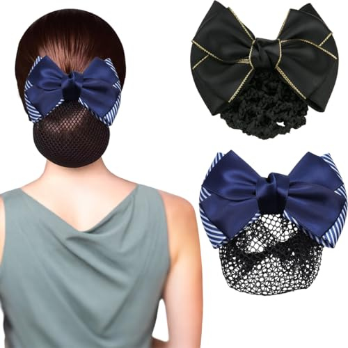 BDEPSTR 2 pcs Filet à Chignon avec Nœud Barrette à Cheveux Française Couverture de Chignon Pince à Cheveux pour Femme-A