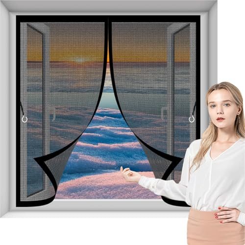 Magnetic Fly Screen Door 58 x 98 cm Durable Material, Automatic Closure, No Drilling Required Mosquito Net for Window Customizable for Multiple Curtain Types, Black