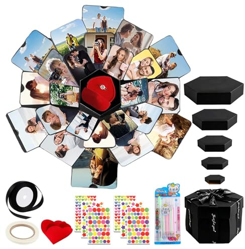 BbiuRer DIY Explosionsbox Bastelset, Überraschungs Box, Geschenkbox, Geburtstag Mystery Box, DIY Fotoalbum Explosion Geschenk für Heiratsantrag, Valentinstag, Christmas, Jahrestag
