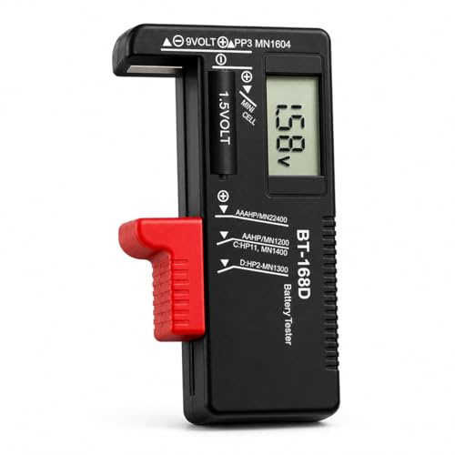 Universal Battery Tester, Digital Battery Tester Battery Checker BT-168D for AA AAA C D 9V 1.5V Button Cell Batteries, Household Power Test Device LCD Digital Battery Testers For All Batteries