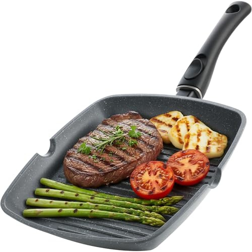 Homiu 29cm Non Stick Griddle Pan | Detachable Handle | Induction, Gas & Electric Hob Compatible Skillet Grill Plate | Oven Safe Frying Pan for Steak, Pancake, Vegetables & Everyday Cooking