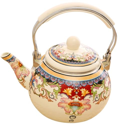 VALICLUD Bollitore Smaltato 2,4l Con Manico in Plastica Resistente, Bollitore Per Tè Vintage, Compatibile Fornelli a Induzione, Per Casa, Ufficio e Ristoranti