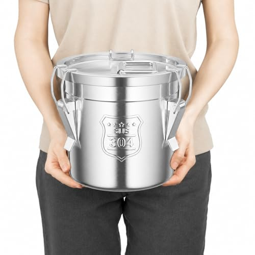 Xigner Secchio ermetico in acciaio inox con coperchio, contenitore per cereali da 6 l, contenitore per alimenti da cucina, contenitori per riso, farina e cereali