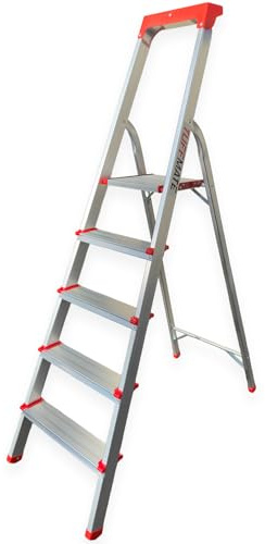 Aluminum Folding Step Ladder 5 Tread With Tool Tray Lightweight Anti-Slip Stepladders 150kg Capacity for Home and DIY EN:131 TUFFMATE