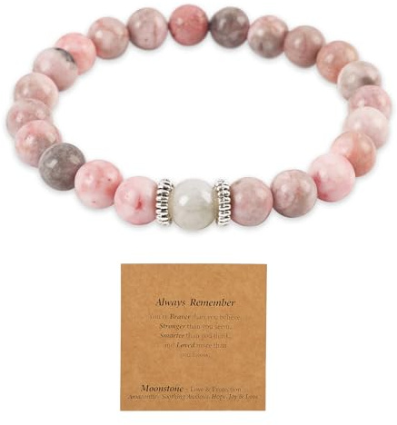 Nexaflow Bracelet en Perles De Quartz Rose Naturel, Fait Main, Élastique Double, Avec Emballage Cadeau Et Carte, Pour Femmes Et Filles, Longueur 18–20 Cm