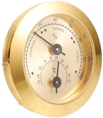 STOBAZA Violin Hygrometer Gold Abs Zinc Alloy Moisture with Thermometer Instrument Care Gauge for Violin and Guitar Case Humidity Monitoring Easy Installation Stylish Design