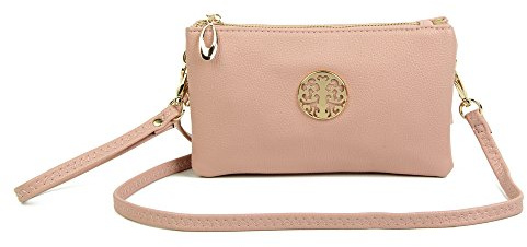 Womens Small Clutch Bags with Wristlet and Long Adjustable Strap (Pink)