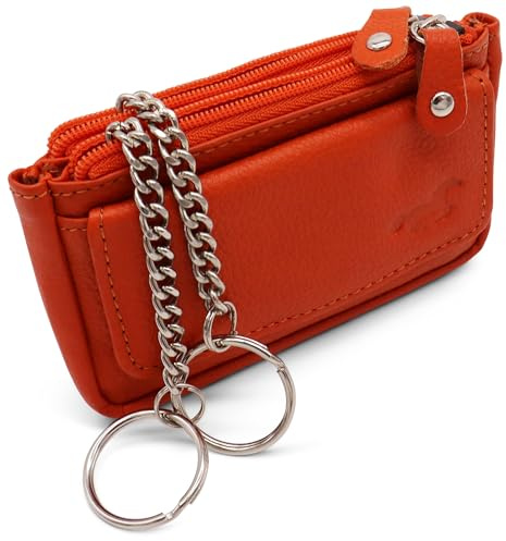 Safekeeper Schlüsseletui Leder - Klein Schlüsseltasche mit Reißverschluss Damen und Herren, Mini Schlüsselmäppchen für Autoschlüssel - Orange