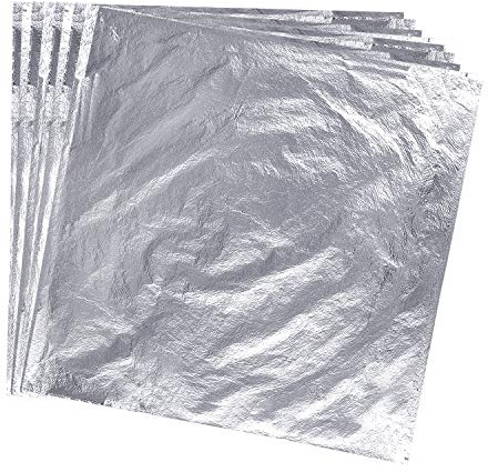 KUUQA 100 Blätter 14x14cm Blattsilber Imitation Blatt für Kunst Projekt Handwerk Dekoration, Vergoldung Handwerk, DIY Kreation (Silber)