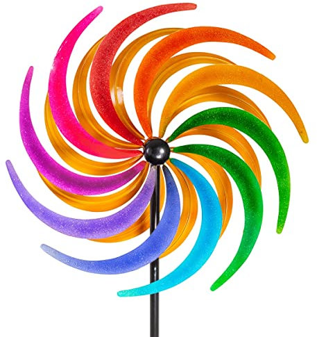 CIM Metall Windrad XL - Kinetic Spinner 60cm - Sichelrad - Abmessung: Ø 60cm Gesamthöhe: 195cm - wetterfest - pulverbeschichtet – außergewöhnliche Gartendeko