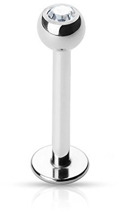 Paula & Fritz® Labret Piercing 12-mm 1,2-mm Klar Lippenpiercing Stecker Ohr Silber Damen Herren Tragus Conch 3-mm Kugel Stab Chirurgenstahl