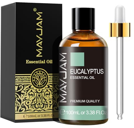 MAYJAM Olio Essenziale Di Eucalipto 100ml, Olio Di Eucalipto Per Diffusori, Umidificatori, Fai Da Te, Casa, Guardaroba