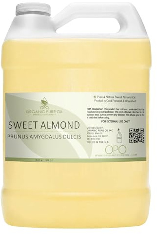 Sweet Almond Oil - Bulk 128 oz - 1 Gallon - Pure, Unrefined, Cold Pressed, Non GMO, All Natural Carrier Oil for Skin, Hair, Face, Body, DIY, Soaps, Creams, Wholesale Cosmetics - Organic Pure Oil