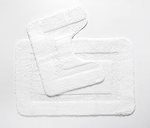 Penguin Home® Microfaser Plüsch Weiche Badematte 2er Set|Box-Weiß|Rechteck- und U-förmige Kontur|saugfähig waschbar WC-Teppich Badvorleger Sets 2 Stück rutschfeste Latexrückseite |50x80&50x40cm