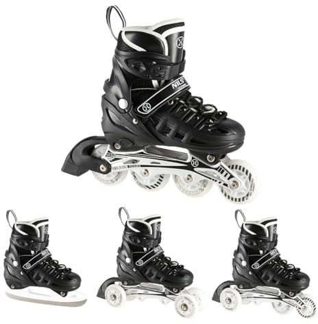 Pattini in linea a LED 4 in 1, con taglia regolabile 31-42, per bambini, ragazzi, adulti, tempo libero (nero, L (39-42)