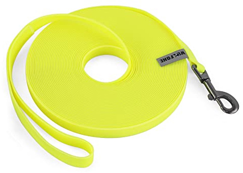Wolfone 15m gelb Schleppleine für Hunde | Wasserdicht, Strapazierfähig, Pflegeleicht, Für Rückruf, Schwimmen, Camping, Strand, Jagd