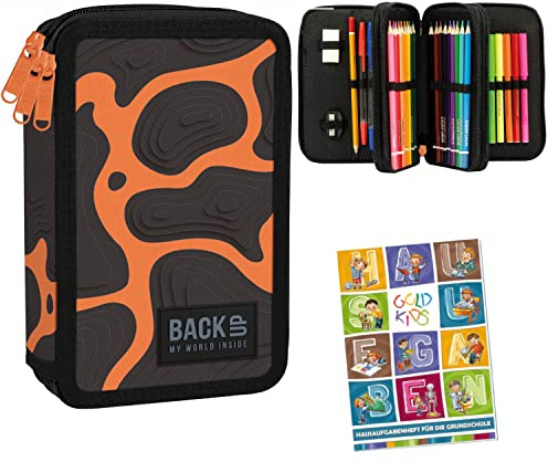 Goldkids Federtasche 3-fache Federmappe Federmäppchen 43-teilig gefüllte Schüleretui Stifte und Pinsel inkl. Aufgabenheft Federbox Etui Stiftetasche Schlamper-Etui Schul-Etui
