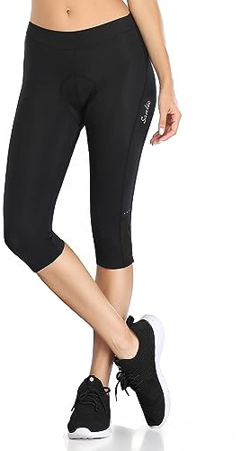 Santic Pantalon Cyclisme Femme 3/4 Short Cycliste Legging Cycliste Femme 4D Coussin Rembourré Cuissard Velo avec Poche Noir M