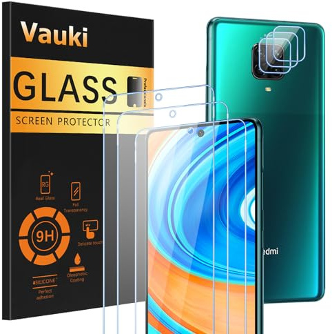 Vauki - Juego de 3 protectores de pantalla para Xiaomi Redmi Note 9 Pro/9 Pro Max/9S 4G con cámara protectora de pantalla de 3 piezas, HD película protectora de pantalla, 9H dureza, antiarañazos, sin