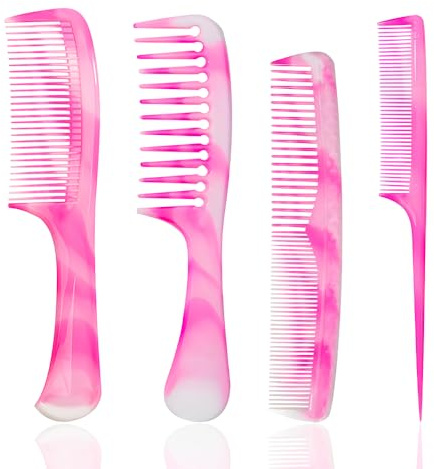 FHALLYNN Pink Hair Comb Set - Wide Tooth, Fine Tooth, Rat Tail, and Dual Comb for Women and Men