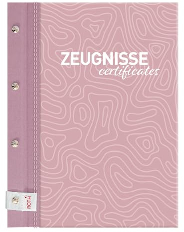 ROTH Zeugnismappe Pattern mit Buchschrauben - Dusty Rose – Buchleinen gemustert pastell - 12 Klarsichthüllen DIN A4 enthalten, weitere Prospekthüllen für Zeugnisse, Urkunden und Dokumente hinzufügbar