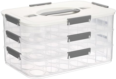 BTSKY Deviled Egg Platter with Lid, 3-Layer 54 Slots Deviled Eggs Carrier, Clear Portable Egg Holder for Fridge Reusable Deviled Eggs Tray Carton Box for Easter and Party Favor (3-Layer, White)