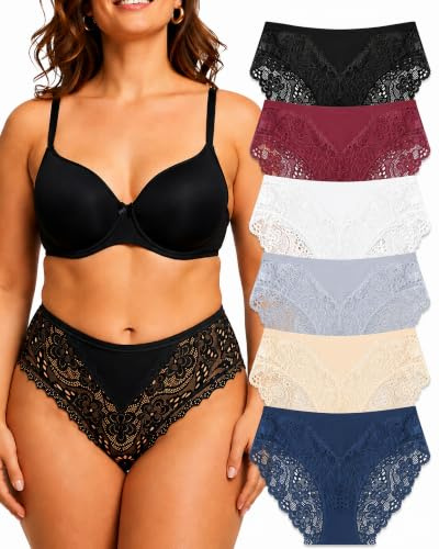 Lot de Culottes en Coton et Dentelle pour Femme – Taille Mi-Haute, Couverture Totale – Lingerie Douce et Confortable au Quotidien (6625, XXL)