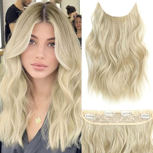 BUPPLER Haarverlängerung 40,6 cm Invisible Secret Hair Extensions Verstellbare Lange Gewellte Haarextension Synthetisches Upgrade 4 Sichere Clips in Haarteilen,Gemischt mit Leuchtendem Blond