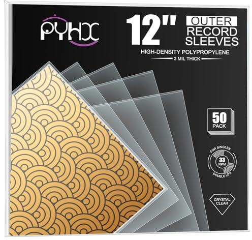 RYHX 30 cm (12 tum) Skivfodral – extra tjocka, genomskinliga fodral med antistatiskt fodrade LP-skyddande fodral, vinylfodral – 50 stycken