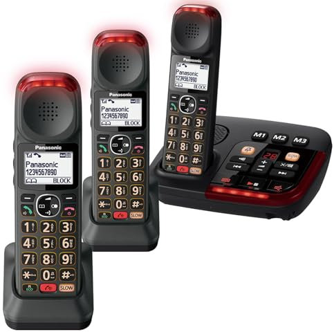 Panasonic KX-TGM423 Trio Amplified Digital Cordless Phone with Answering Machine with loud volume, slow talk mode, easy-to-use big buttons, voice assist function, and hearing aid compatibility support