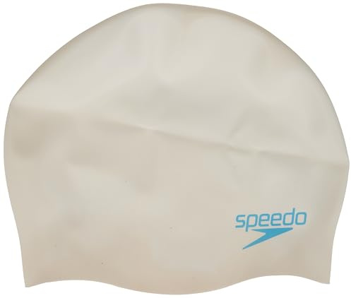 Speedo vanlig gjuten silikon badmössa för unisex barn, en storlek, vit/blå