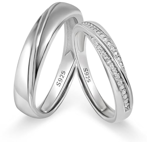 Meissa Anillo de pareja plata 925 Anillo de compromiso Anillos ajustables Joyería de boda hecha a mano Anillos de banda tamaño 4-21,25 (Grabado)