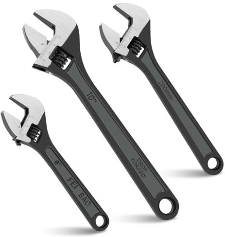 3PCS Adjustable Wrench Set, 6-10, Wide-Jaw, Non-Slip Ergonomic Grip, Crescent Wrench, Great for Car Repairs, Plumbing, and Home Fixes