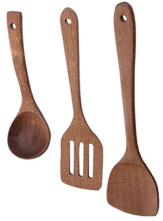 Ciieeo Ensemble Pratique De 3 Cuillères En Bois Cuillère À Soupe Pelle Cuillère Courbée Robuste Et Facile À Utiliser Pour La Maison Et Le Restaurant