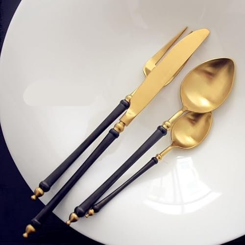 KLLJHB Posate in Argento, Set di Posate, 4/16/24/32/40/48 Pezzi, Coltello, forchetta e Cucchiaio opachi in Oro Nero, Set da tavola in Stile Giapponese, in Acciaio Inossidabile